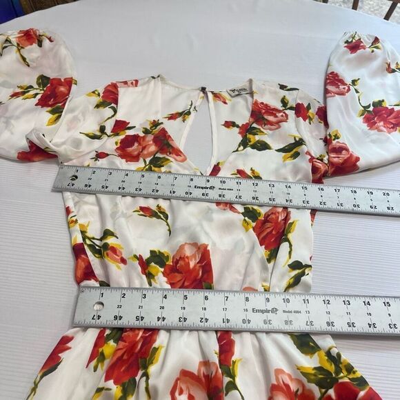 SHOW ME YOUR MUMU Romper XS Satin ROCKY White Rose V-NECK LONG SLEEVE - Picture 4 of 10